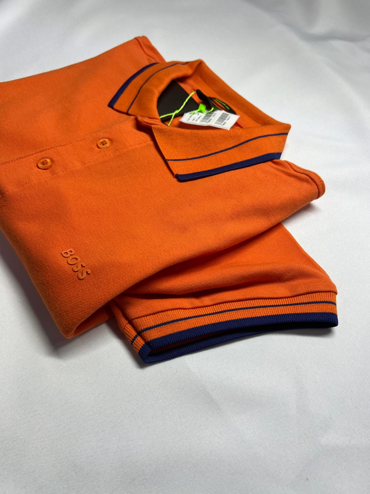 CAMISA GOLA POLO HUGO BOSS LARANJA FRISO AZUL
