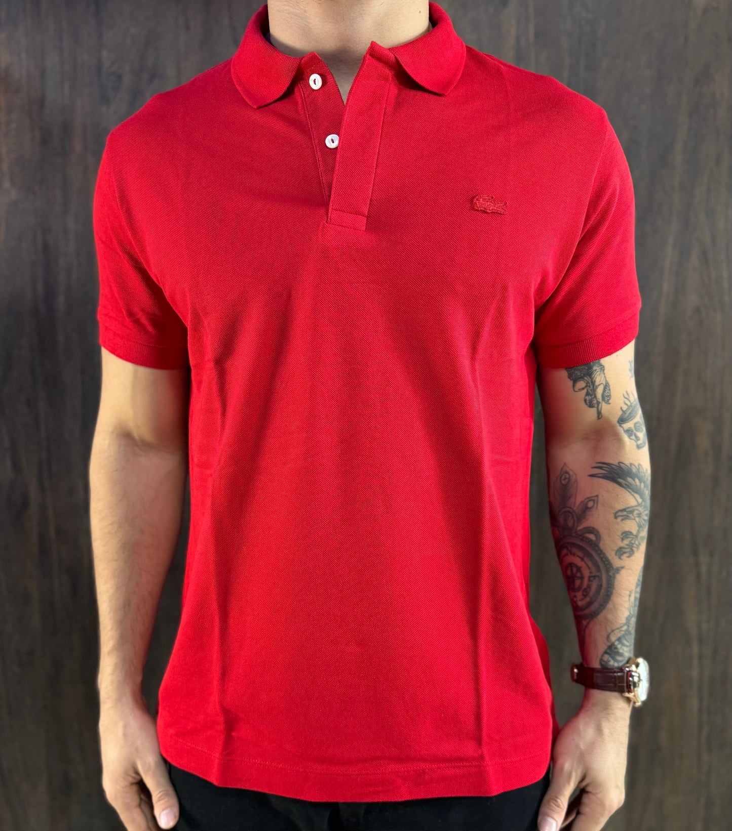 Gola Polo Lacoste | Hidden Placket - Vermelho Cardeal Monocromático