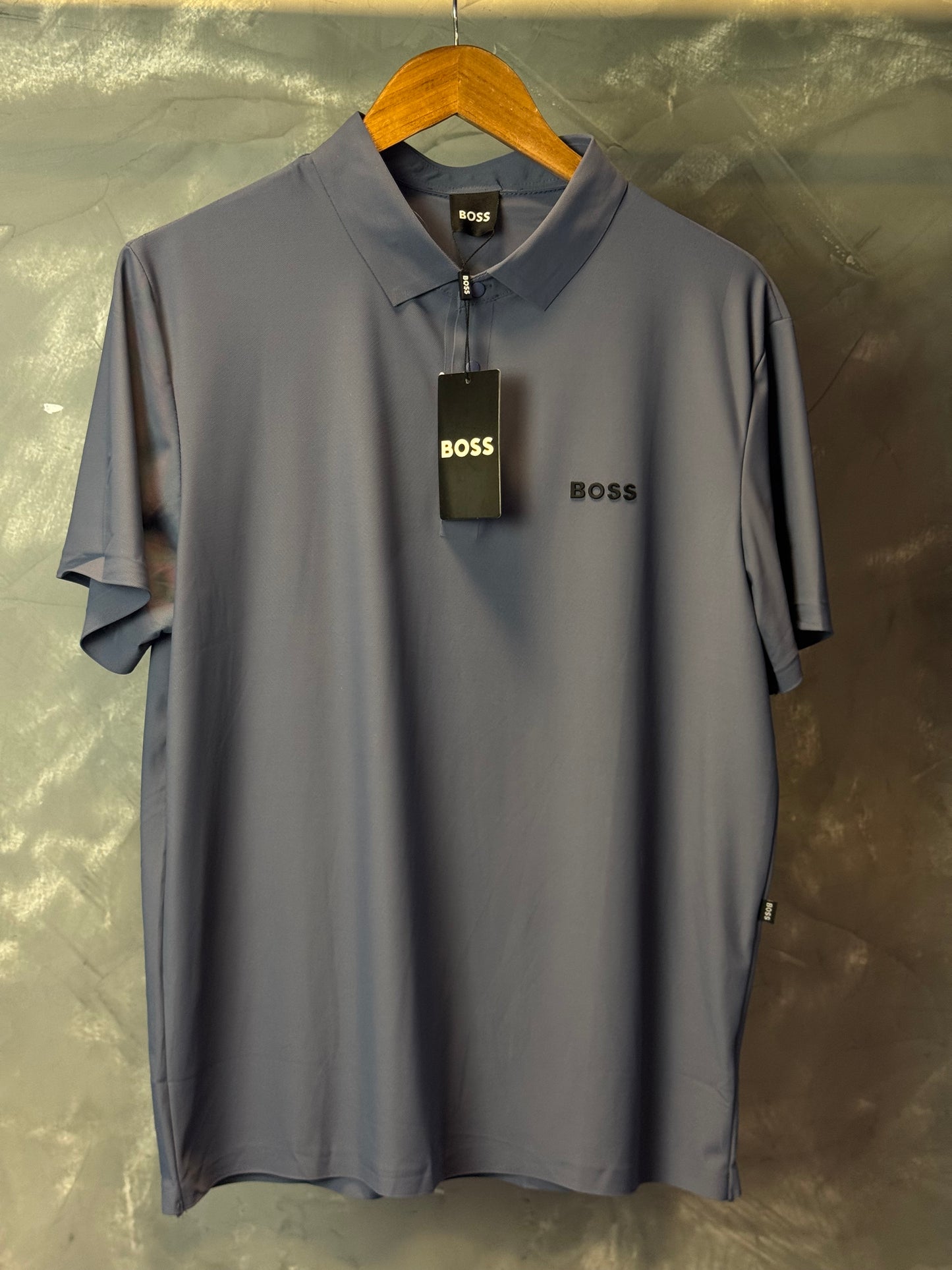 Camisa Polo Boss - Tecido Tecnológico - Cinza Azulado