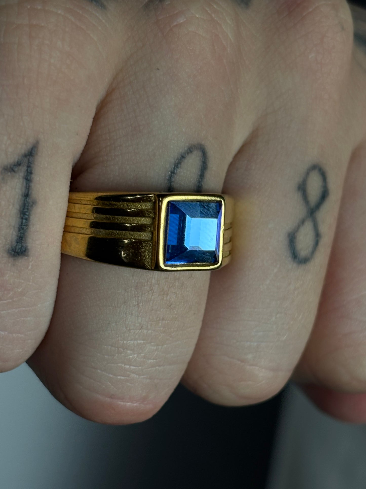 Anel | Aço dourado Blue Stone - 31 cm