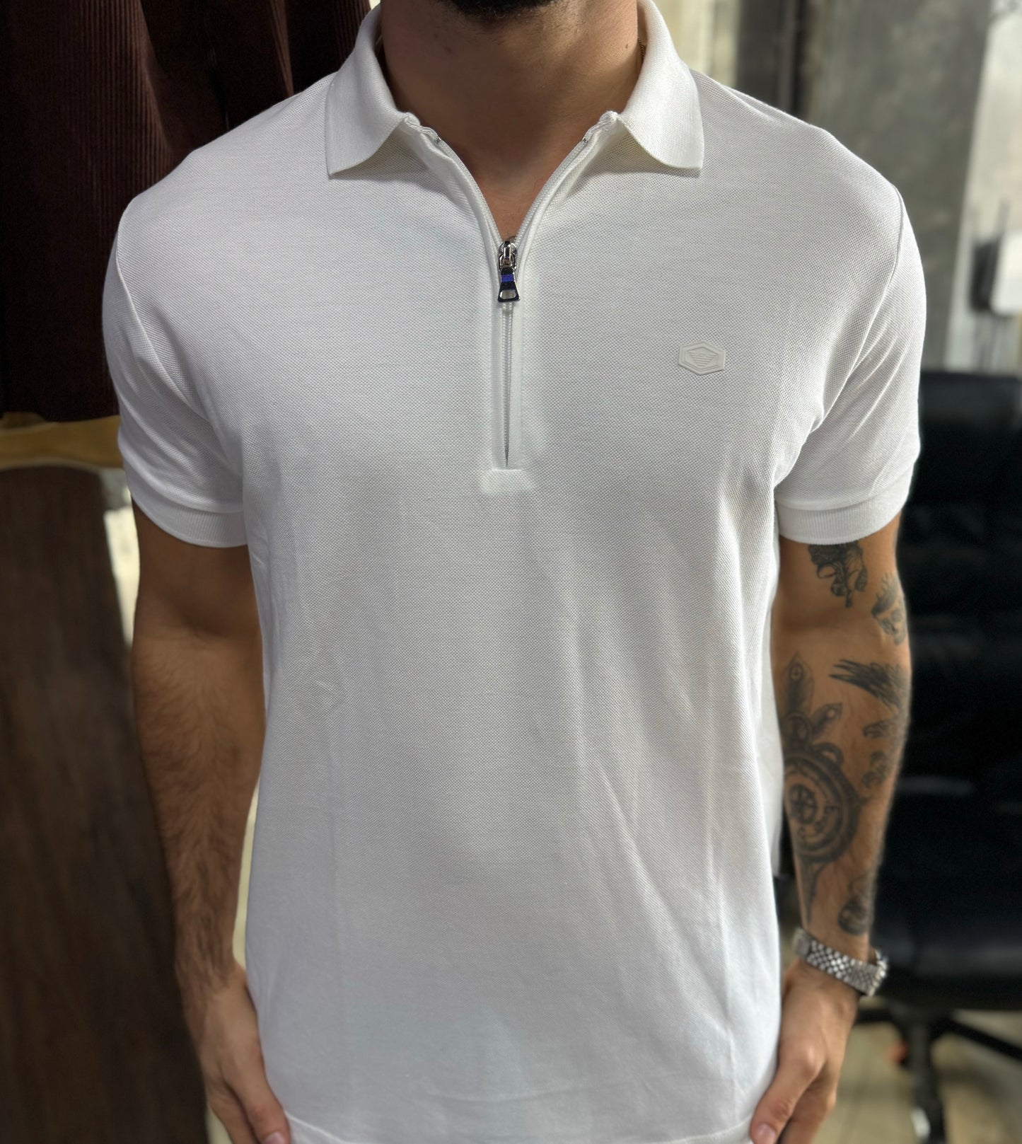 Polo ARMANI Piquet | Zip Placket – White Autority