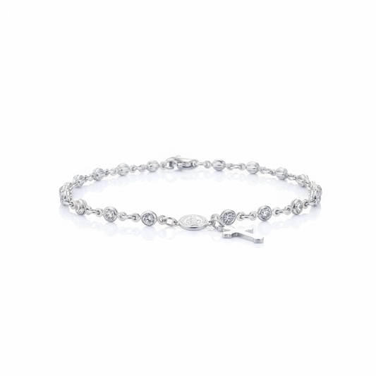 Pulseira De Prata Terço Rosary Ajustável 15 a 21CM