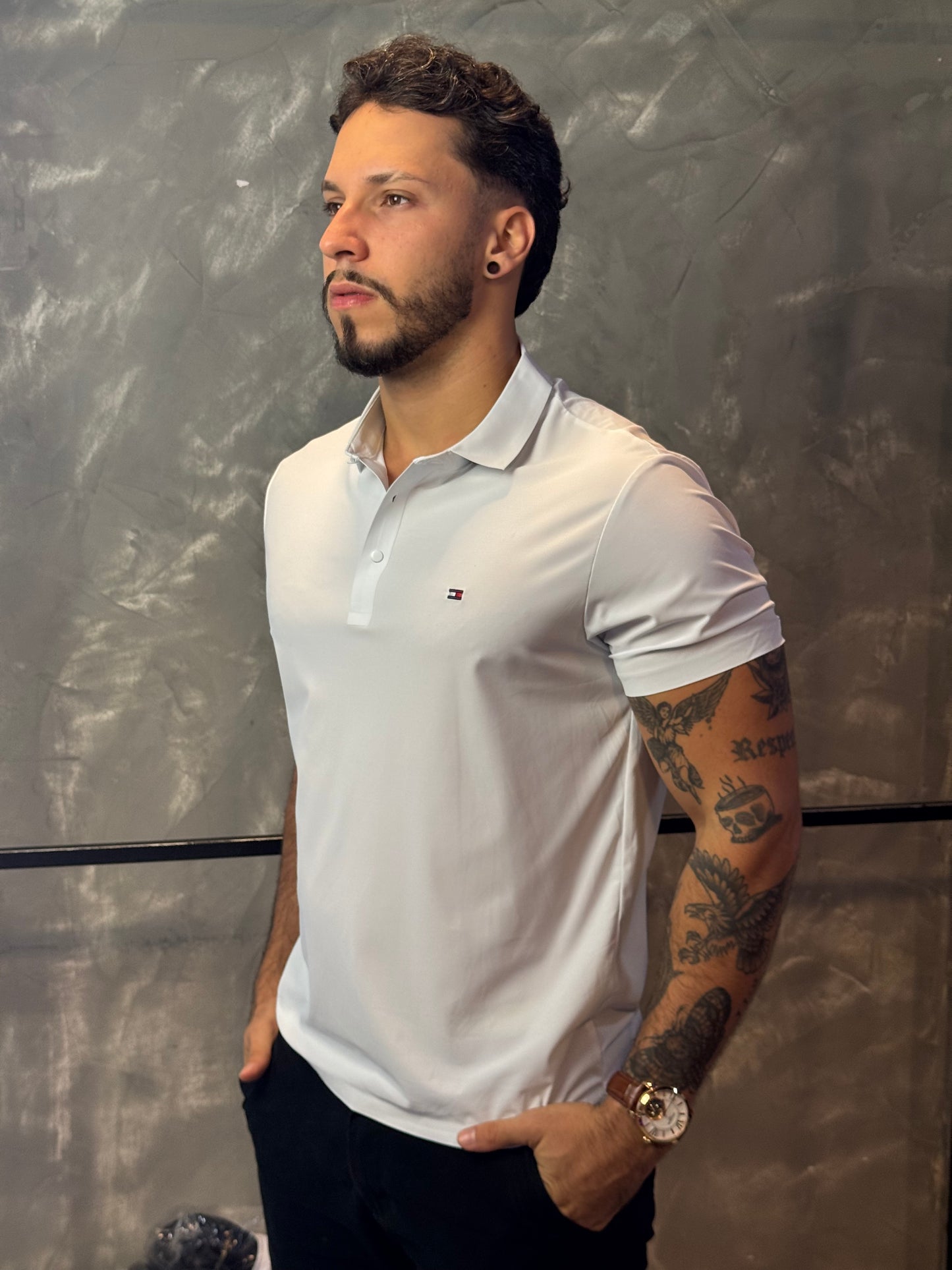 Camisa Polo Tommy - Tecido Tecnológico - Branco