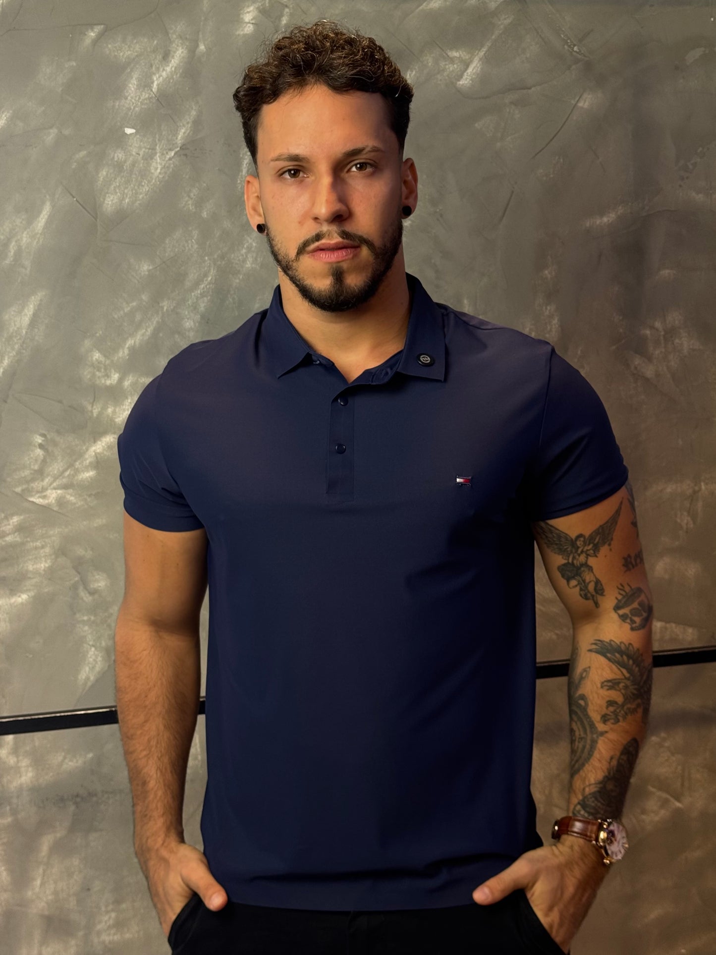 Camisa Polo Tommy - Tecido Tecnológico - Azul Marinho