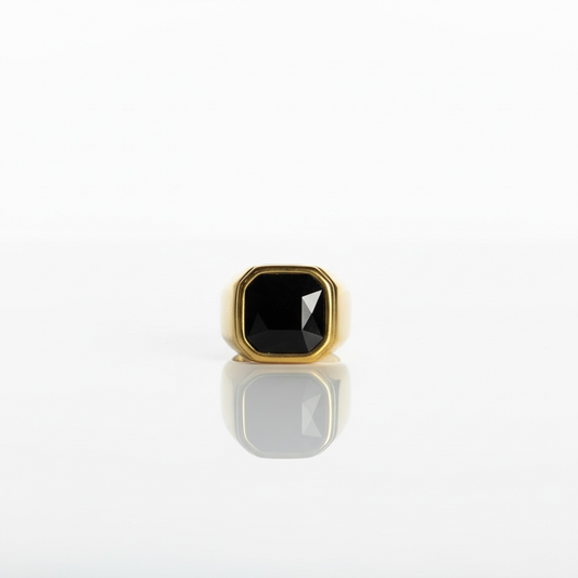 Anel | Aço dourado Black Stone - 30cm