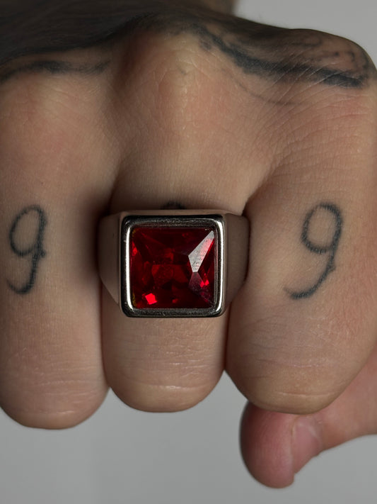 Anel | Aço Silver Red Stone - 23 cm
