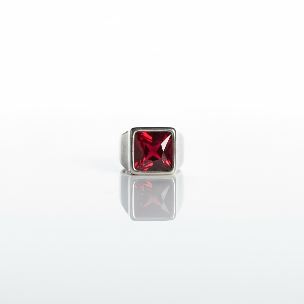 Anel | Aço Silver Red Stone - 23 cm