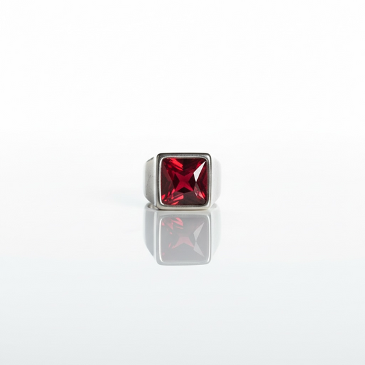 Anel | Aço Silver Red Stone - 23 cm