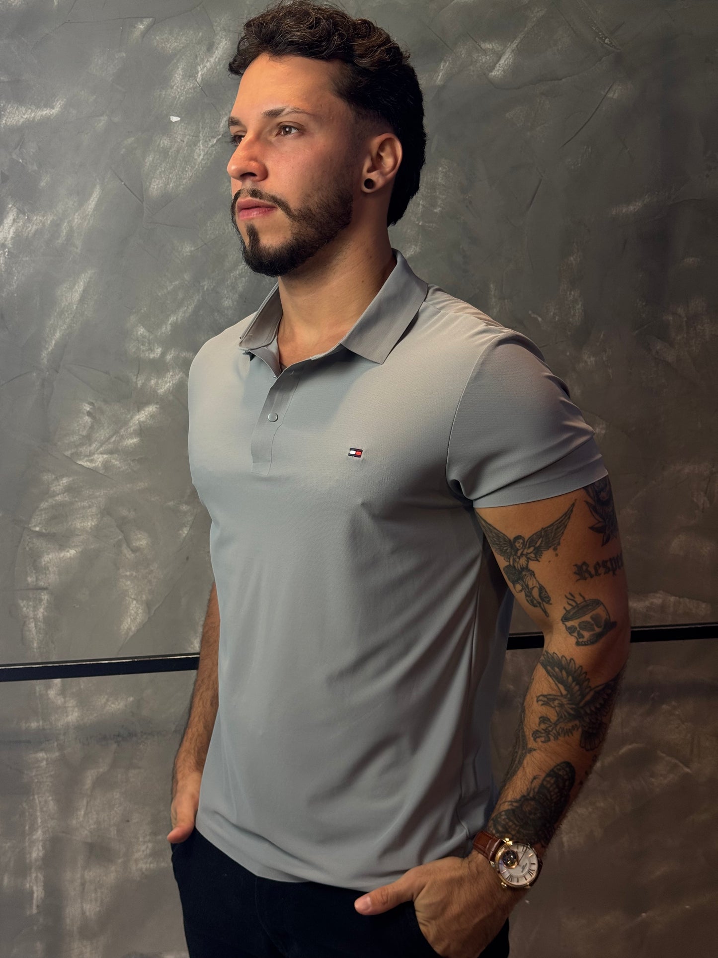 Camisa Polo Tommy - Tecido Tecnológico - Cinza