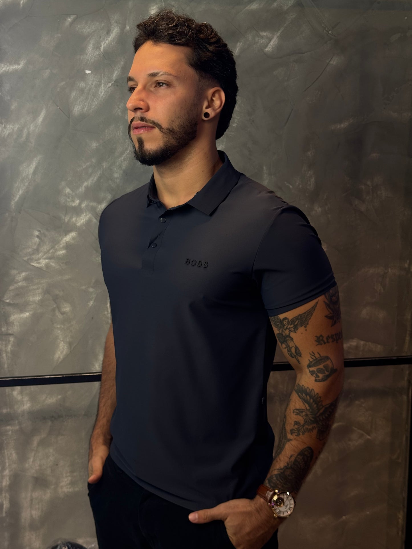 Camisa Polo Boss - Tecido Tecnológico - Grafite