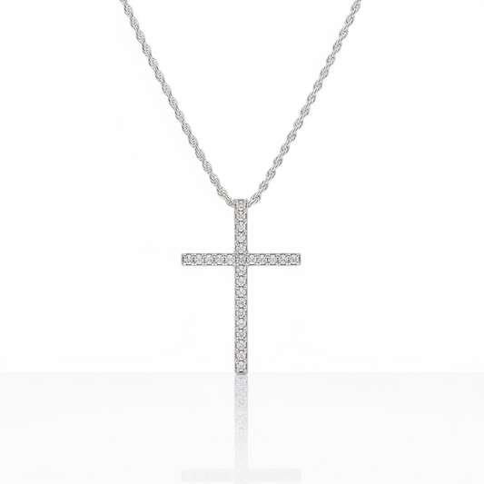 PINGENTE CRUZ CRAVEJADA PRATA 2.6CM