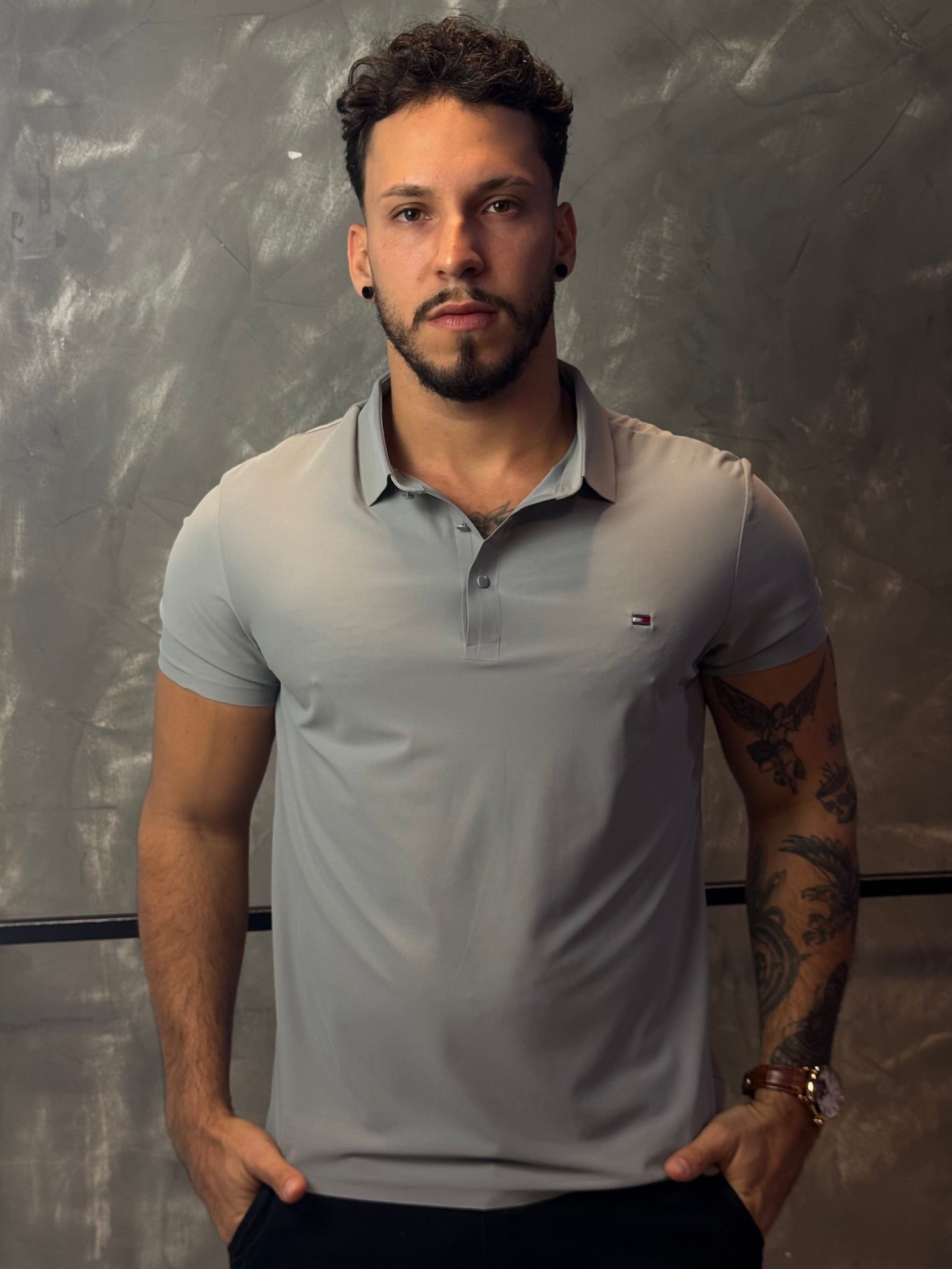 Camisa Polo Tommy - Tecido Tecnológico - Cinza