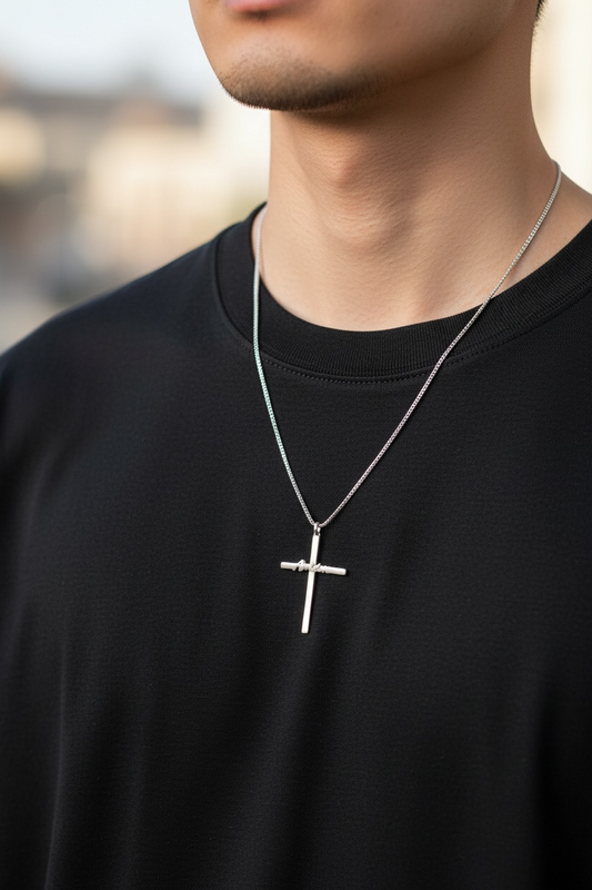 Pingente Cruz Amém Prata italiana 925