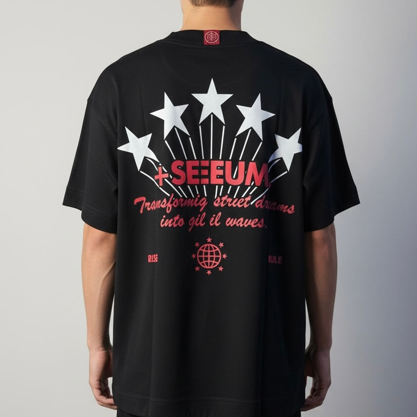 Camiseta Oversized | +71 5 Estrelas | Preta