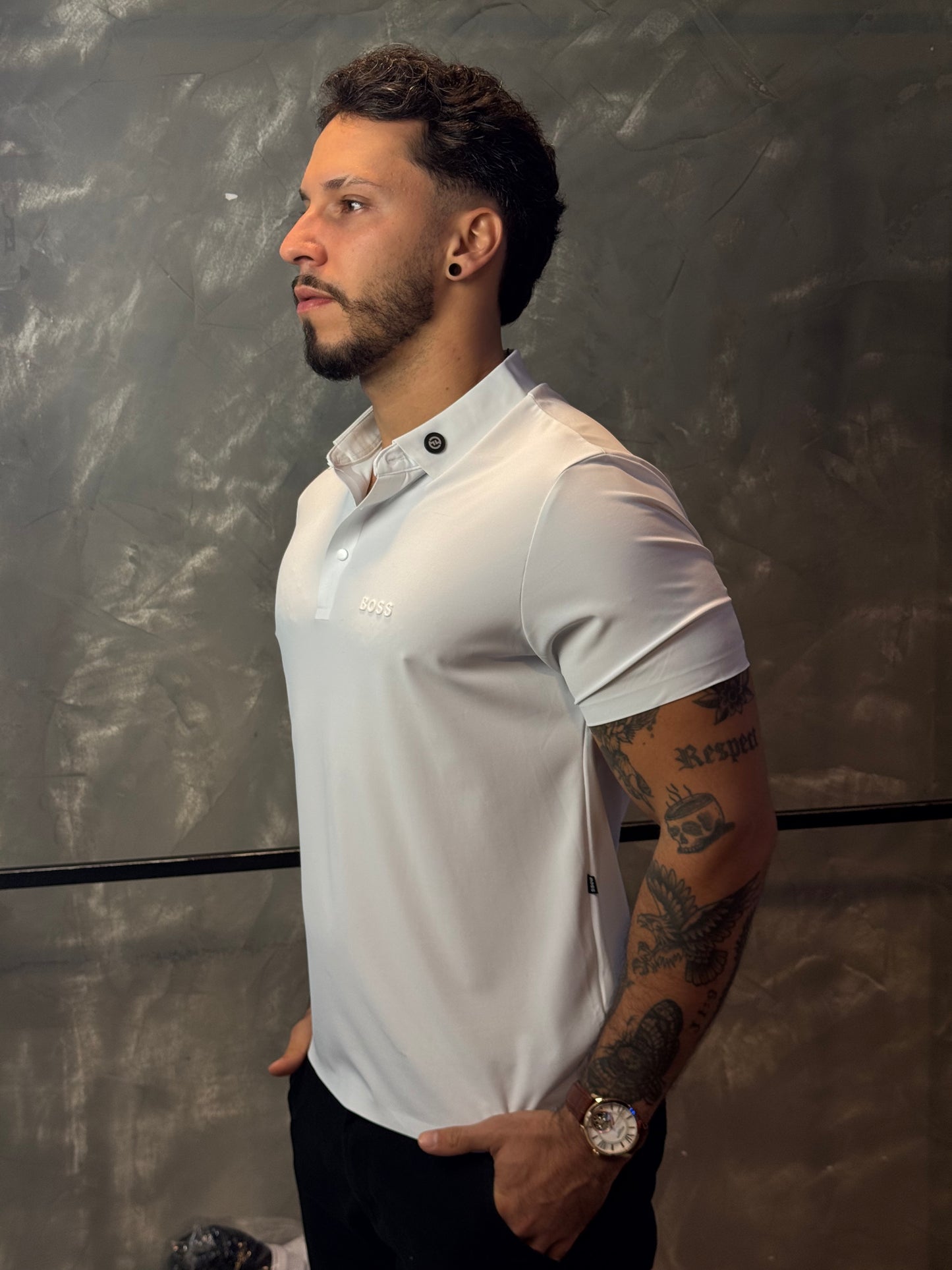 Camisa Polo Boss - Tecido Tecnológico - Branco