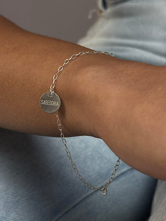 Tornozeleira De Prata Sabedoria 19.5 CM