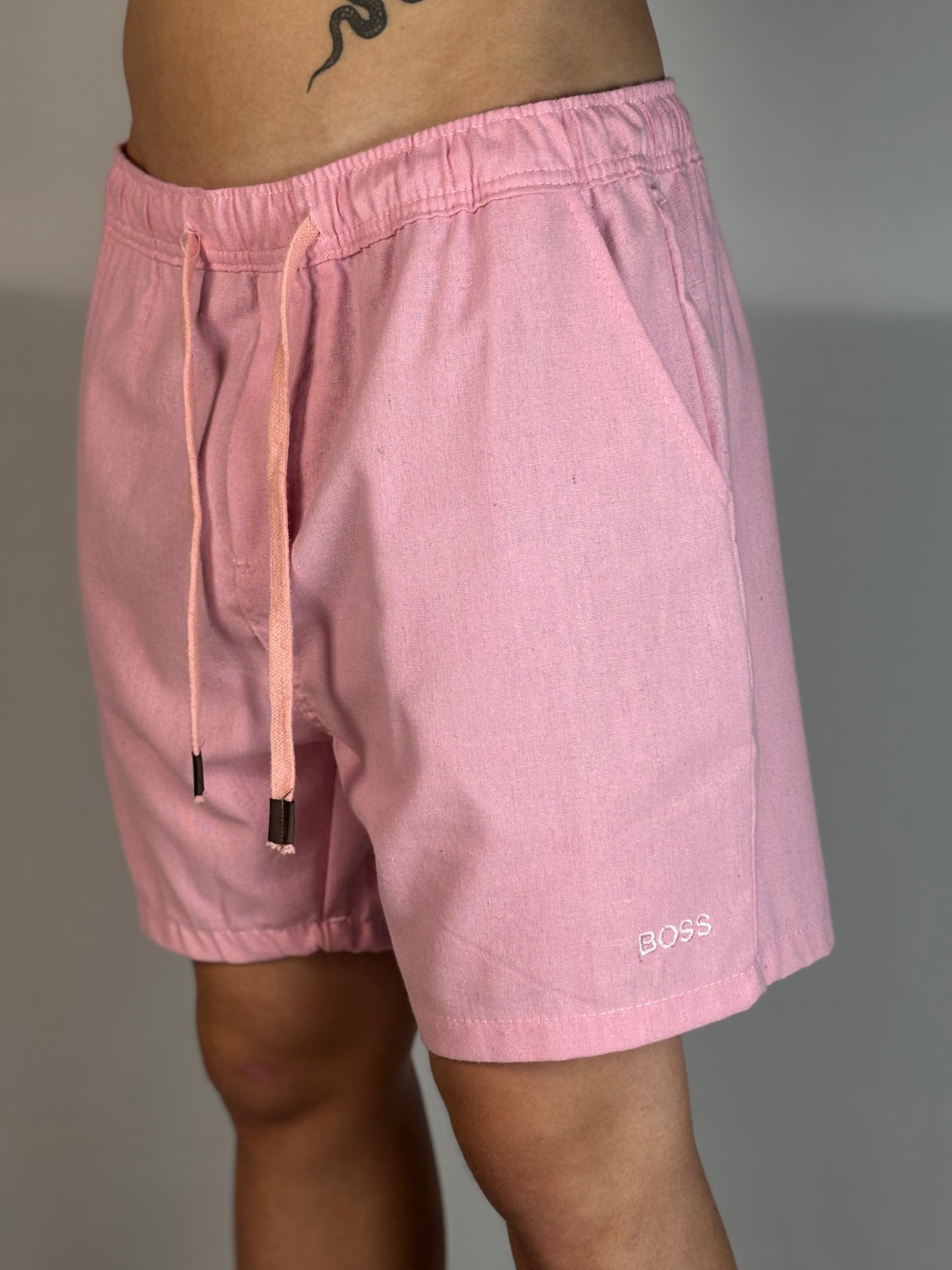 Short Casual Boss | Linho Natural Flow - Rosa