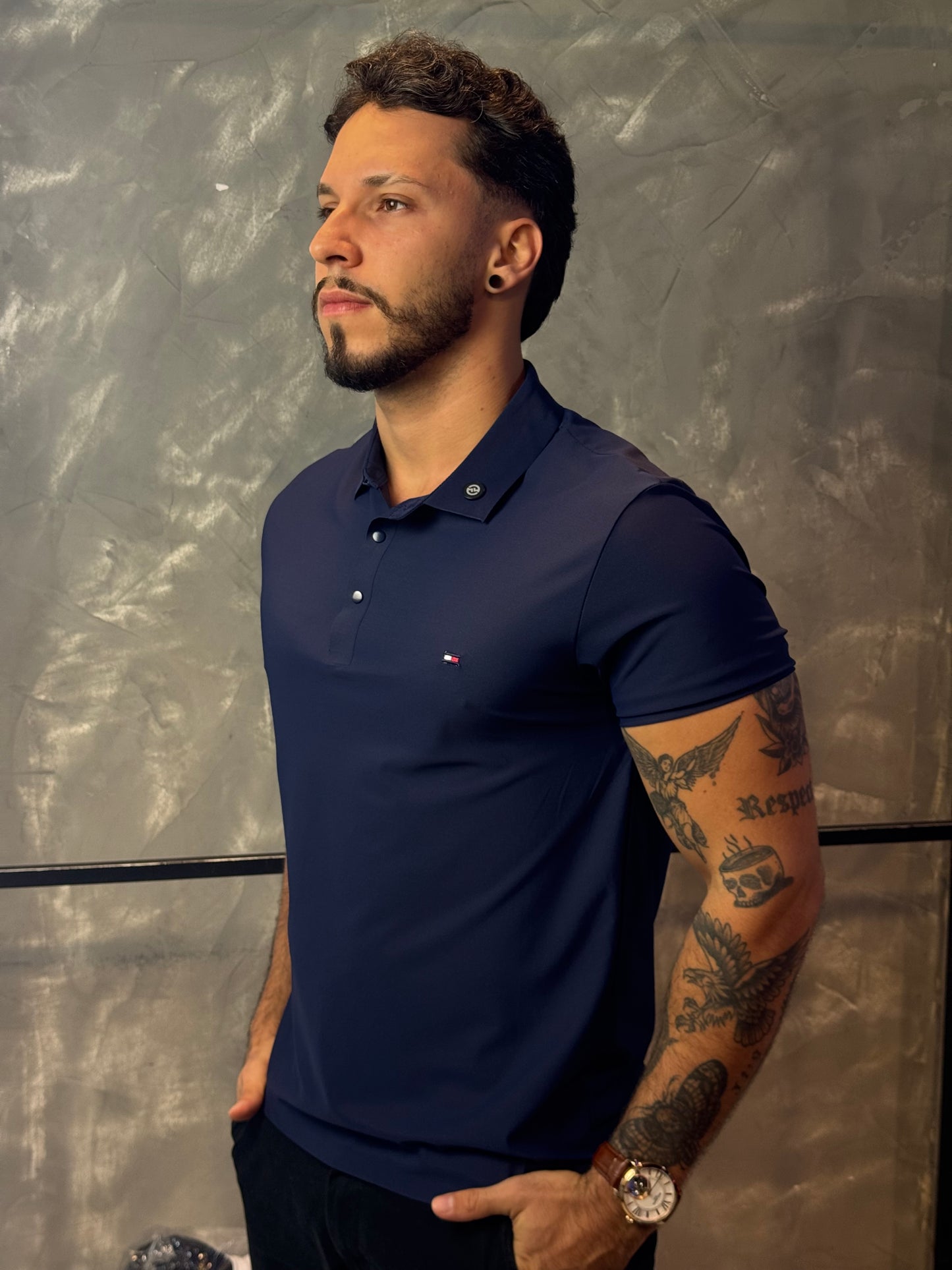 Camisa Polo Tommy - Tecido Tecnológico - Azul Marinho