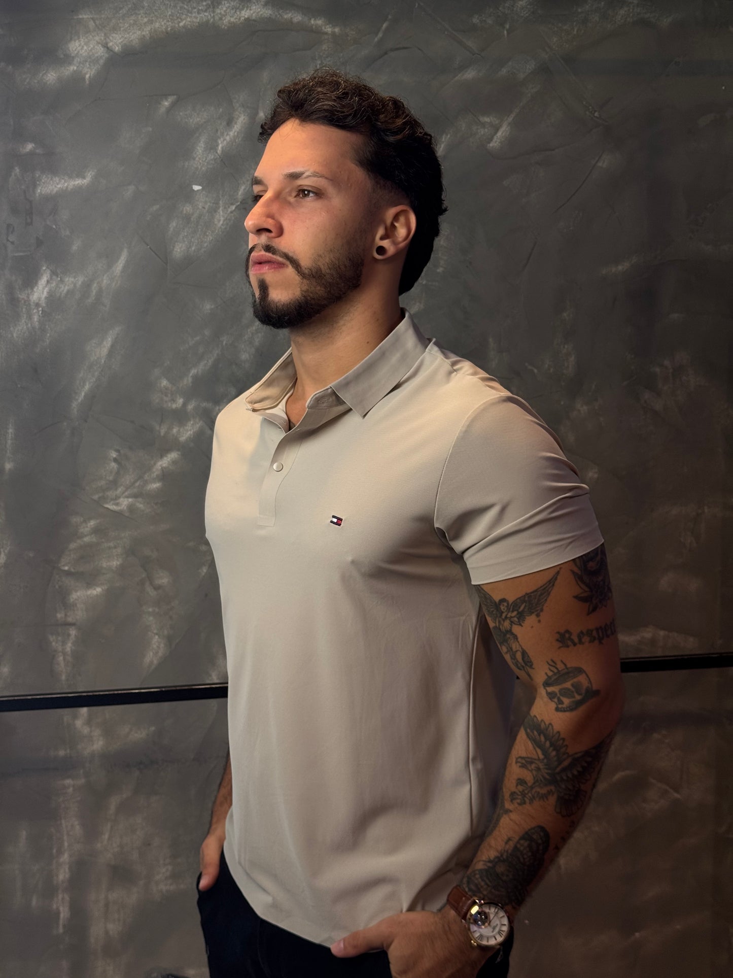 Camisa Polo Tommy - Tecido Tecnológico - Bege