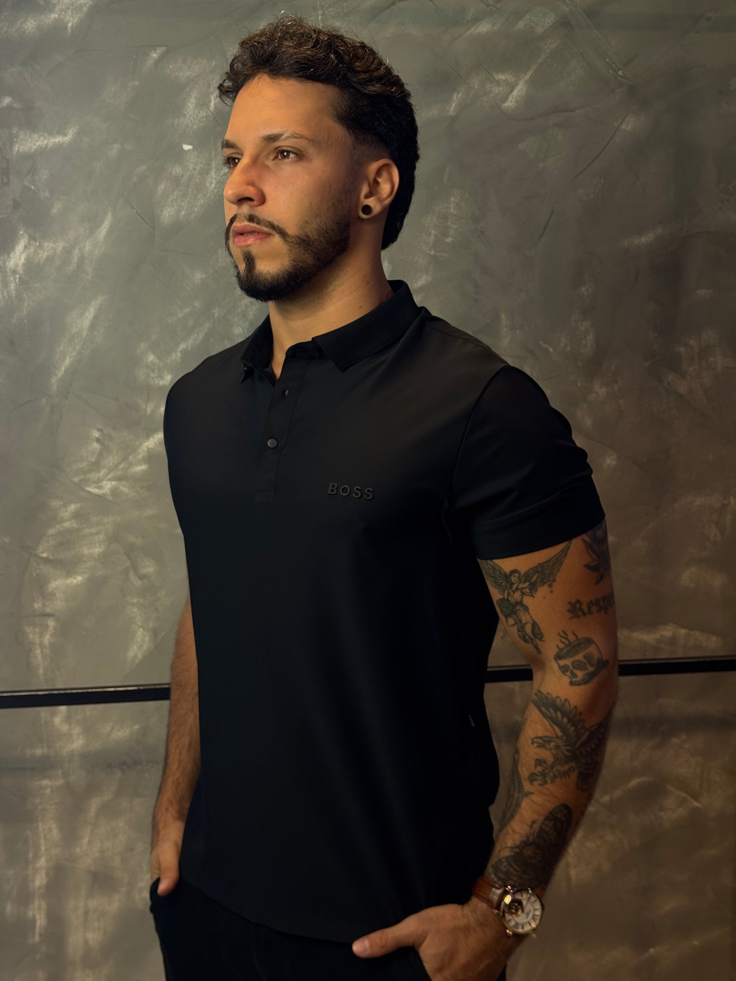 Camisa Polo Boss - Tecido Tecnológico - Preta