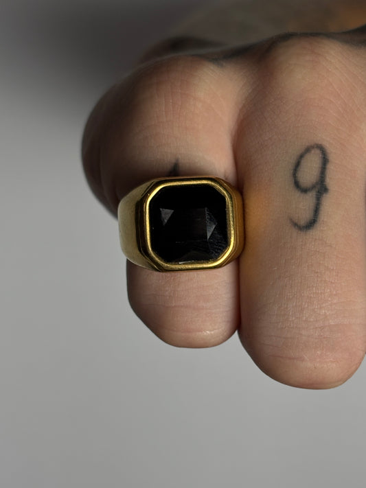 Anel | Aço dourado Black Stone - 30cm