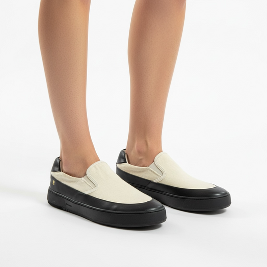 Tênis Osk Bossanova | Casual Premium Canvas – Dual Black & Cream